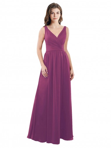 Discount Long Chiffon A-Line Bridesmaid Dress with V-Neck Wrap Bodice