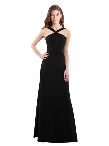 Discount Chiffon A-Line Bridesmaid Dress with Criss Cross Halter Top