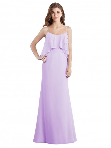 Discount Scoop Neck Long Chiffon Bridesmaid Dress with Cross Over Neckline Flounce