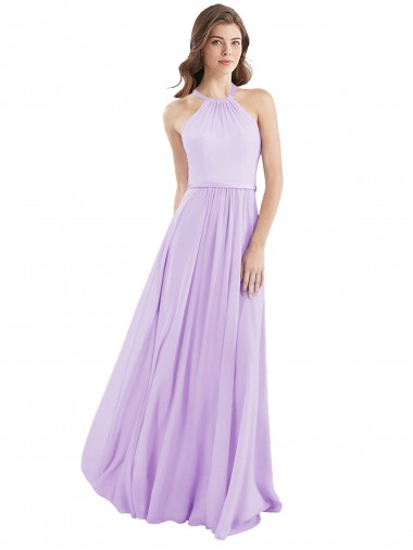 Discount Halter Chiffon A-Line Bridesmaid Dress with Flounce Back