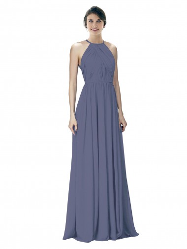Discount Halter Neck Ruched Bodice Chiffon Bridesmaid Dress