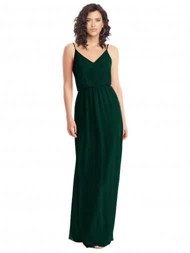 Discount V-Neck Blouson Bodice Chiffon Maxi Bridesmaid Dress