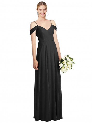 Discount Cold-Shoulder V-Back Chiffon Maxi Bridesmaid Dress