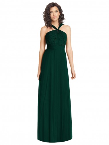 Discount Draped Halter Neck Long Chiffon Bridesmaid Dress with Low Back