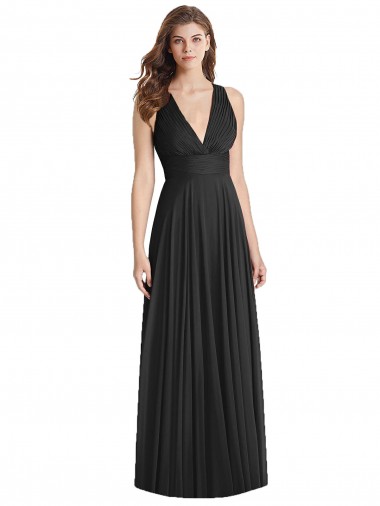 Discount Full Length V-Neck Chiffon Bridesmaid Dress with Wide Criss Cross Straps