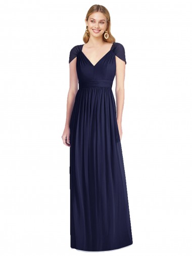Discount V-Neck Cap Sleeves Sheer Back Chiffon Bridesmaid Dress