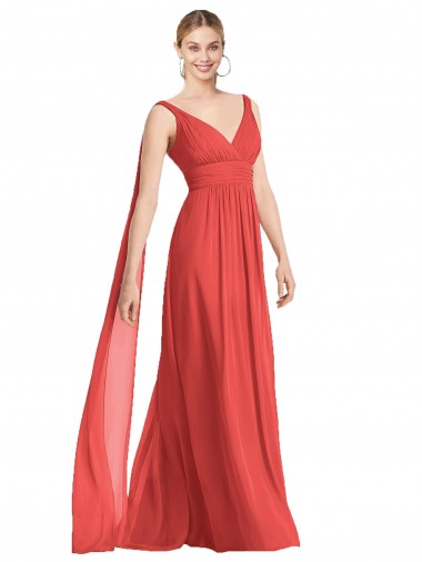 Discount Full-Length V-Neck Chiffon Bridesmaid Dress Streamers Back