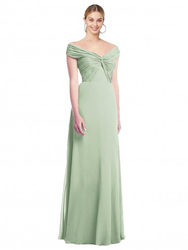 Discount Draped Off the Shoulder Lux Chiffon Bridesmaid Dress