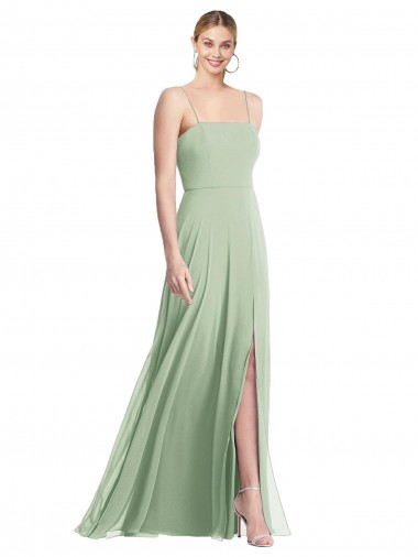 Discount Sleek Spaghetti Straps Low Back Square Neck Maxi Chiffon Bridesmaid Dress