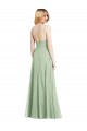 Sleek Spaghetti Straps Low Back Square Neck Maxi Chiffon Bridesmaid Dress