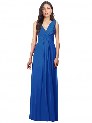 Discount Draped V-Neck Shirred Chiffon Maxi Bridesmaid Dress