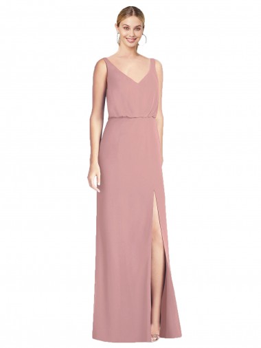 Discount Blouson Bodice Chiffon Bridesmaid Dress with Front Slit