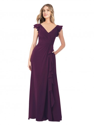 Discount Ruffle Cap Sleeves Long Chiffon Bridesmaid Dress