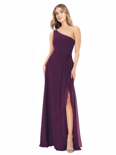 Discount One Shoulder Chiffon Bridesmaid Dress with Tie Belt