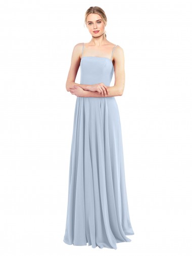 Discount Luxe Chiffon Straight Neckline Long Chiffon Bridesmaid Dress with Skinny Straps