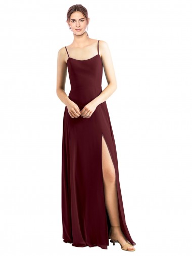 Discount Sleek Fit and Flare Long Scoop Neck Chiffon Bridesmaid Dress with High Side Slit