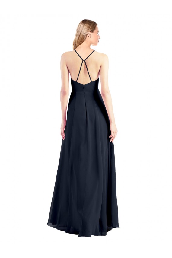 Plunging V-Neckline Halter Chiffon Wrap Bridesmaid Dress with High Slit