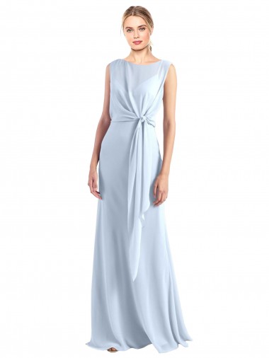 Discount Illusion Boat Neck Long Full Length Chiffon Bridesmaid Dress with Keyhole Back