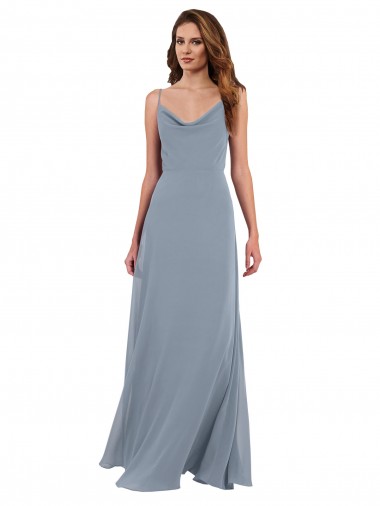 Discount Long Full Length Draped Cowl Neck V-Back Slip Chiffon Bridesmaid Dress