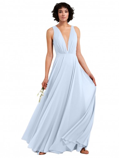 Discount Daring Plunging V-Neck Long Chiffon Bridesmaid Dress with Pleated Bodice