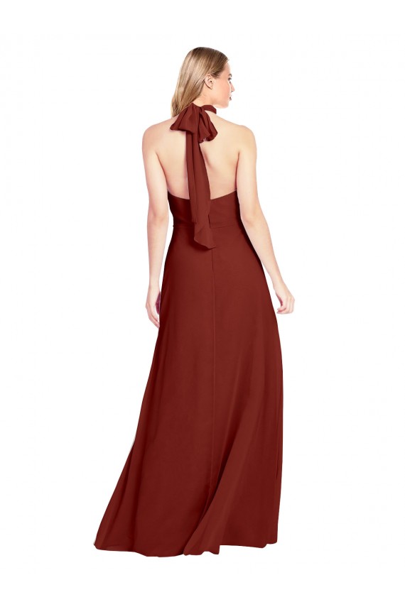 Slim High Neck Halter Fitted Open Back Chiffon Bridesmaid Dress