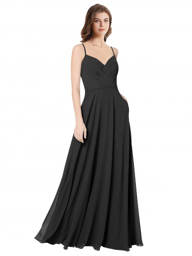 Discount Cowl Back Spaghetti Straps Long Chiffon Bridesmaid Dress 