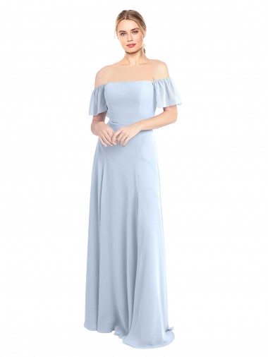 Discount Off the Shoulder Flutter Sleeves Long Chiffon Bridesmaid Dress