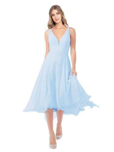 Discount Chiffon Midi Length Keyhole Back Bridesmaid Dress