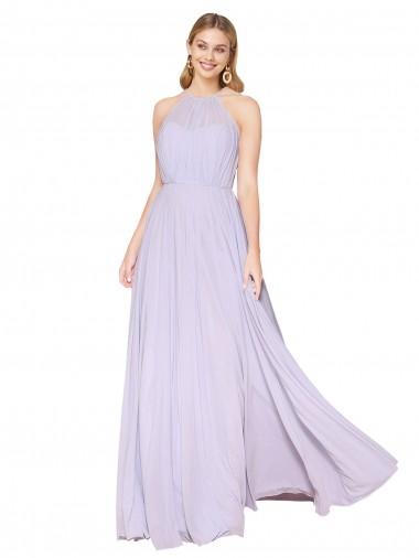 Discount High Neck Halter Shirred Chiffon Bridesmaid Dress