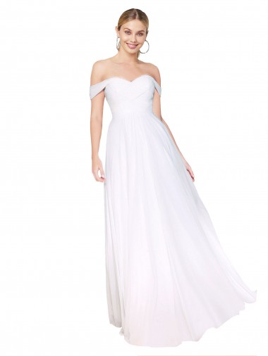 Discount Off the Shoulder Long Full Length Chiffon Bridesmaid Dress