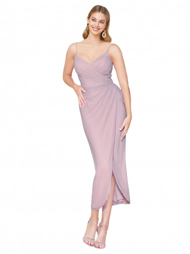 Discount Short Knee Length Chiffon Wrap Bridesmaid Dress with Straps