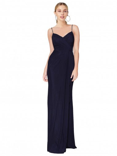 Discount Draped Spaghetti Straps Long Chiffon Mermaid Bridesmaid Dress