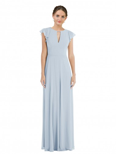 Discount Flutter Sleeve V Keyhole Chiffon Maxi Bridesmaid Dress