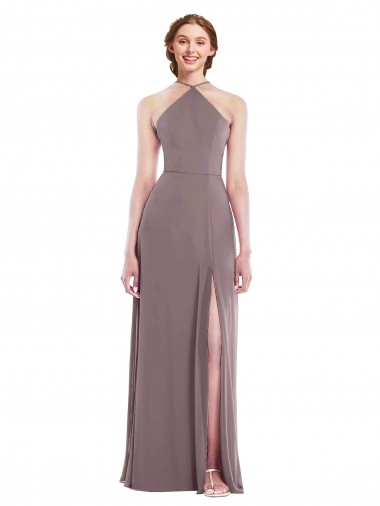 Discount Diamond Halter Maxi Bridesmaid Dress with Front Slit