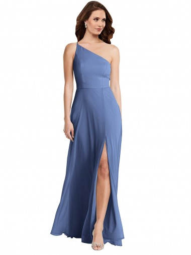 Discount One Shoulder Full Length Maxi Bridesmaid Dress with Flirty Slit