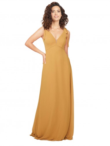 Discount Boho Chiffon Bridesmaid Dress with Tied Straps