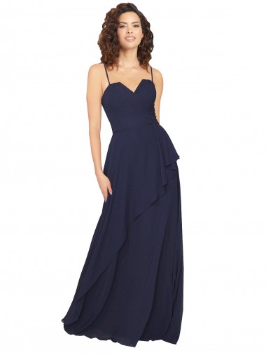 Discount Ruffled Skirt Low Back Long Chiffon Bridesmaid Dress