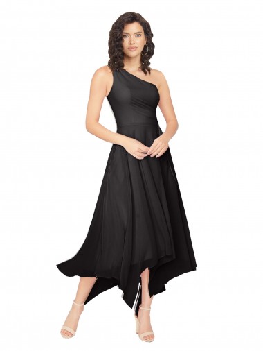 Discount Midi Length One Shoulder Chiffon Bridesmaid Dress