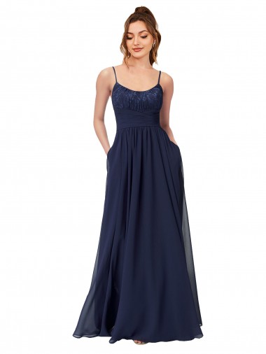 Discount Long Chantilly Lace and Ruched Chiffon Bridesmaid Dress