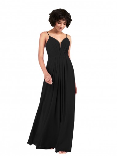 Discount Simple V-Neckline Chiffon Bridesmaid Dress with Pleated Skirt