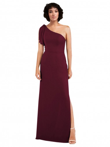 Discount One Shoulder Chiffon Bridesmaid Dress with Skirt Slit and Accent Strap