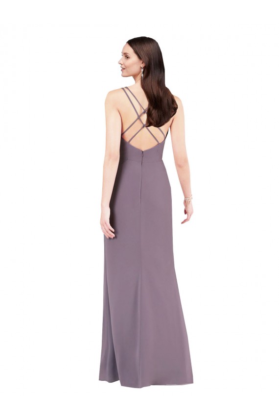 Simple Floor-Length Chiffon Bridesmaid Dress with Criss-Cross Back
