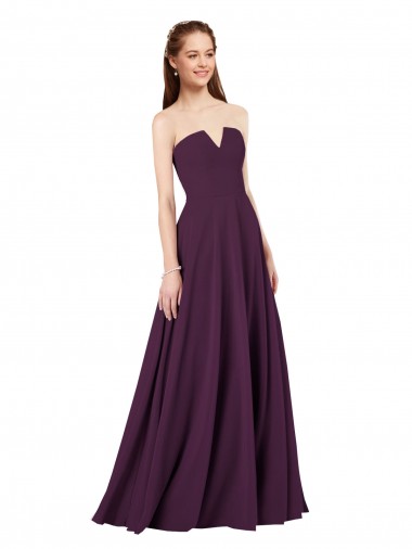 Discount Strapless Chiffon Bridesmaid Dress with Notched Neckline