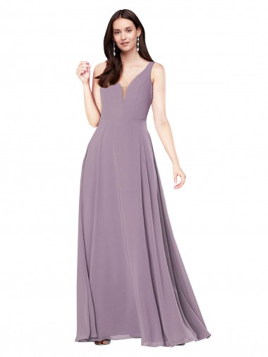Discount Long Formal Chiffon Bridesmaid Dress with Open Back