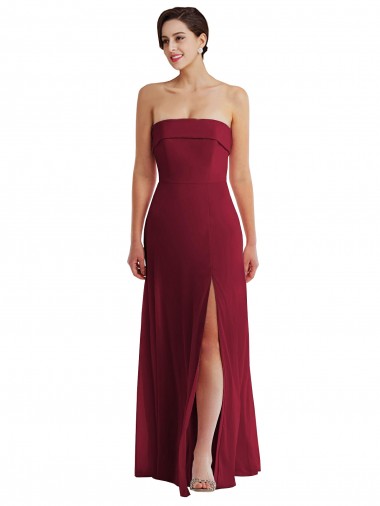 Discount Cuffed Strapless Maxi Bridesmaid Dress with Front Slit