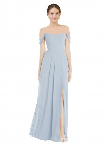 Discount Off the Shoulder Basque Neck Maxi Bridesmaid Dress with Flounce Sleeves