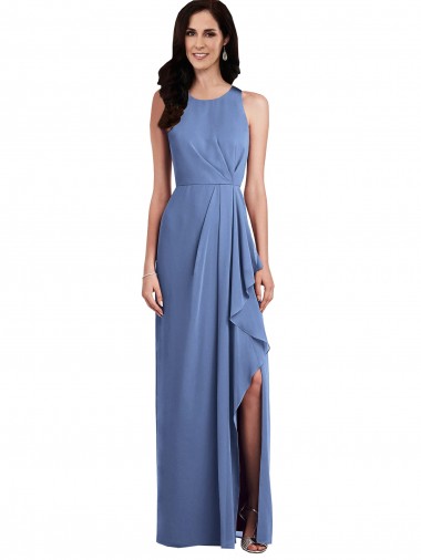 Discount Sleeveless Chiffon Bridesmaid Dress with Draped Front Slit