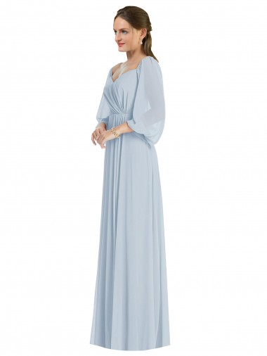 Discount Off the Shoulder Puff Sleeve Maxi Bridesmaid Dress with Front Slit