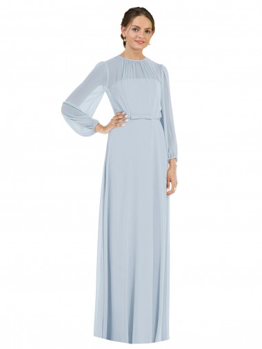 Discount Strapless Chiffon Maxi Bridesmaid Dress with Puff Sleeve Blouson Overlay
