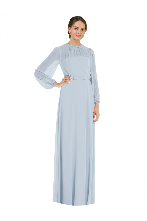 Strapless Chiffon Maxi Bridesmaid Dress with Puff Sleeve Blouson Overlay